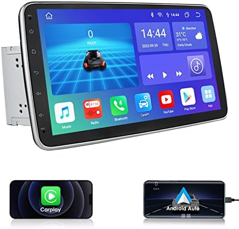 Octa Core Double Din Car Stereo Radio with Wireless Apple Carplay Android Auto,10.1" Detachable Rotatable Tiltable QLED Screen GPS Navi Bluetooth WiFi Local Weather Widget Audio Video Receiver,4+32GB