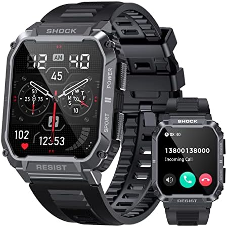 PUREROYI Military Smart Watches for Men,1.95'' 5ATM Waterproof Smart Watch with Bluetooth Call (Answer/Make Calls), 123 Sports Modes Fitness Tracker Watch Tactical Smartwatch for iPhone Android Phone