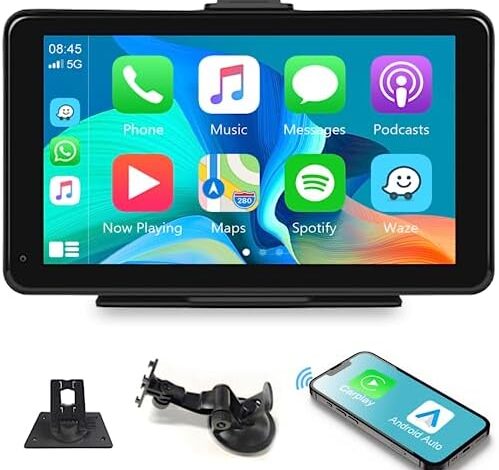 Portable Car Stereo Wireless Apple Carplay Android Auto, 7 Inch IPS Touchscreen Car Radio in Dash Navigation Unit Player with Bluetooth, FM Transmitter, Voice Control, AUX, TF