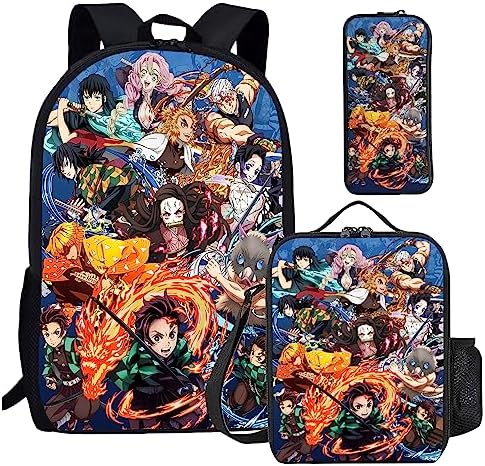 QIDOZVIY Multifunction Anime Backpack Set with Pencil Case 3-in-1 Bookbag Set with Lunch Bag for Boy Girl Men Women