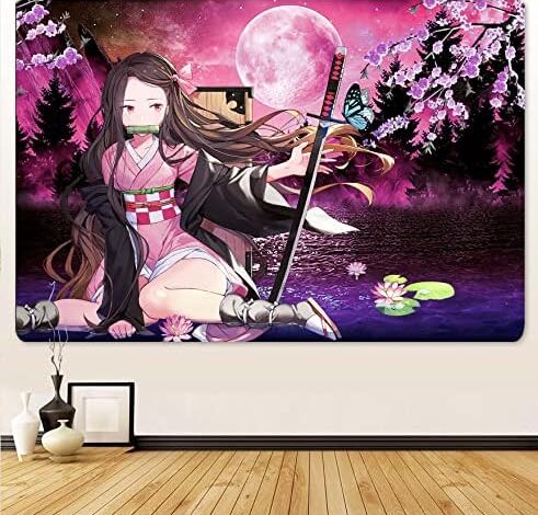 RAGING RHINO Demon Slayer Tapestry Anime Tapestry Cartoon Poster Background Tapestry Wall Hanging for Living Room College Dormitory Room Home Decoration 60x40 Inches(Butterfly Girl Demon Slayer)