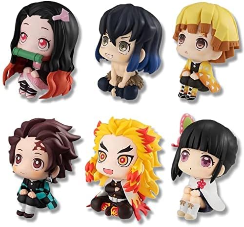 RUIYUE Demon Slayer 3.7" Anime Figures Set: Tanjiro, Nezuko, Kyoujurou - PVC Collectible Toys for Fans (6 PCS)