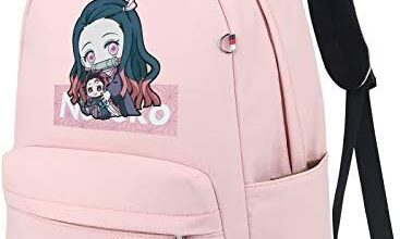 Roffatide Anime Demon Slayer Kamado Nezuko Backpack for Girls Printed Schoolbag Lightweight Nylon Daypack Pink