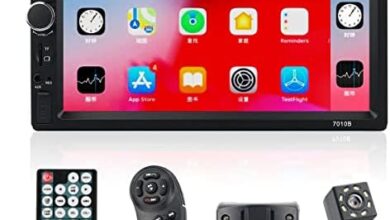 SKsek Double Din 7 Inch Car Stereo with Mirror Link, MP5 Multimedia Sensitive Touch Screen Car Radio with 8LED Backup Camera, Remote Control Support Multiple Audio FM Radio Wireless USB/SD/AUX