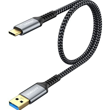 SUNGUY 10Gbps Android Auto USB C Cable, 1.5FT 3A USB 3.1 Gen 2 Fast Charging & Data Transfer USB C to USB A Cable, Compatible with Samsung T7, Galaxy S23 S22 S21 Ultra Note 20, Pixel 7 6 5, SSD