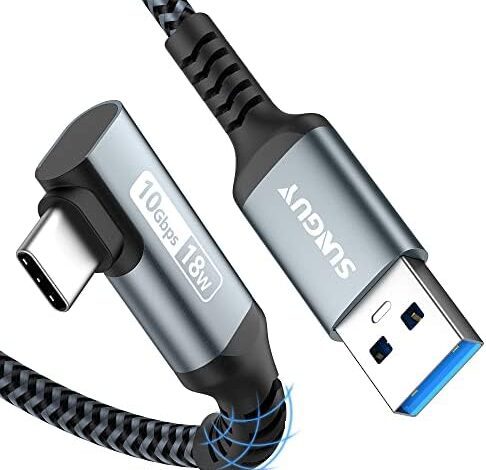 SUNGUY USB C Android Auto Cable 1.5FT, 10Gbps USB C 3.1 Gen 2 to USB Cable Data Transfer, Right Angle USB to USB C 3A Fast Charging for Car, Samsung Galaxy S22 S21 S20, USB C External C SSD, Pixel