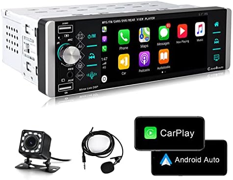 Single Din Car Stereo Compatible with Apple Carplay & Android Auto, METEESER 5.1 Inch Bluetooth Backup Camera, Touch Screen Radio Support FM/Mirror Link/SWC/USB/DVR/AUX-in