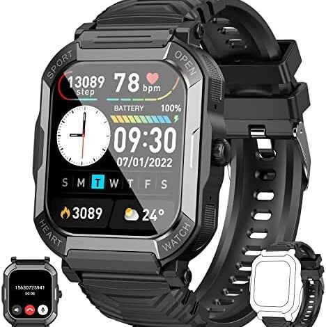 Smart Watch for Men Fitness Tracker: (Make/Answer Call) Bluetooth Military Smartwatch for Android Phones iPhone Waterproof Outdoor Tactical Digital Sport Run Watches Blood Pressure Heart Rate Monitor