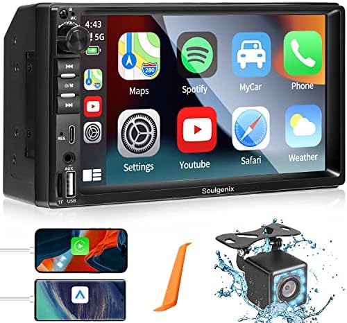 Soulgenix Double Din Car Stereo Apple Carplay & Android Auto, 7-Inch Full HD Car Radio Touchscreen Bluetooth, Car Audio Receivers with FM, Backup Camera, USB&Type-C Dual Ports, AUX Input, Mirror Link
