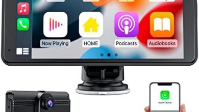 Spedal Portable Wired Car Stereo with Apple Carplay & Android Auto, 1080P Dash Cam with 7 Inch HD IPS Touchscreen, Voice Control, FM Transmitter, AUX/USB/32G TF Card, Supports Most Car Models