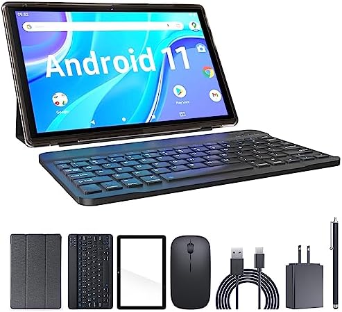 Tablet 2 in 1 Android 11 Tablets with Keyboard 10 inch Tabletas Include Mouse Stylus Tempered Film 6000mAh Tablet 2GB RAM 32GB ROM 512GB Expandable Tableta, 8MP Dual Camera, WiFi BT Google Tablet PC.