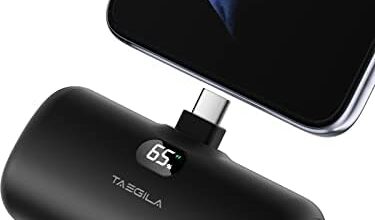 Taegila Portable Charger Android USB Type C Power Bank 5000mAh, Mini Cell Phone Battery Pack with Built-in Cable & LCD Display for All Android Phone/Samsung Galaxy S22,S21/Note/Moto/LG/Pixel/Nexus