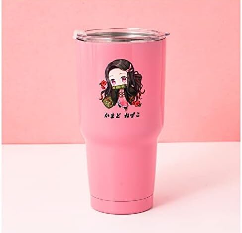 VENY TAYA Demon Slayer Tumbler with Lid, 30 Oz Water Cup Vacuum Insulated 8-12h, Anime Water Bottle Double Walls, Stainless Steel Coffee Mug for Home and Car, Nezukko (Pink)