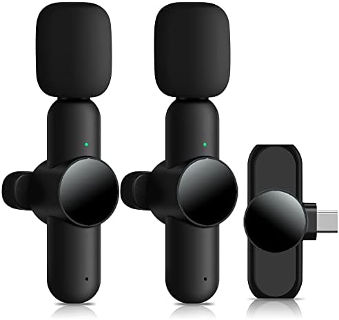 WYTUDTE 2 Pack Wireless Lavalier Microphones for Android Phone, 2.4GHz Plug & Play Lapel Clip-on Mic - Noise Reduction, Microphone for YouTube TikTok Vlog Interview Live Stream Video Recording