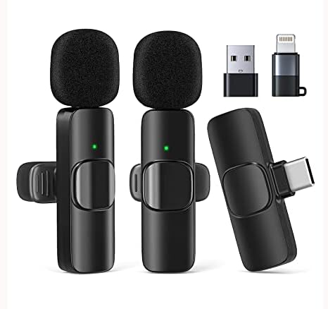 Wireless Lavalier Microphone for Android, iPhone, iPad, PC, Laptop, Tablet, Camera, Plug-Play, Video Recording, Live Stream, Vlogging, YouTube, Interview, Instagram, Facebook, TikTok (2 Pack)