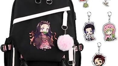 Xiokalp Anime Backpack 17Inch Cute Backpack with 5pcs Kawaii Keychain, Lightweight Laptop Backpack Travel Backpack For Women