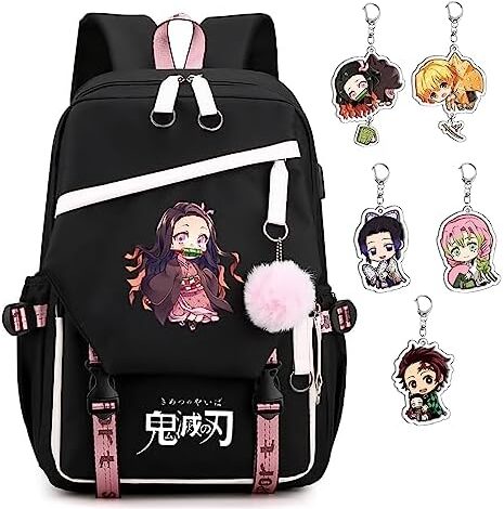 Xiokalp Anime Backpack 17Inch Cute Backpack with 5pcs Kawaii Keychain, Lightweight Laptop Backpack Travel Backpack For Women