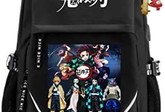 jupkem Anime Demon Backpack Bag USB with Charging Port Student School Bag Over 6 Years Old. (Black, One Size)