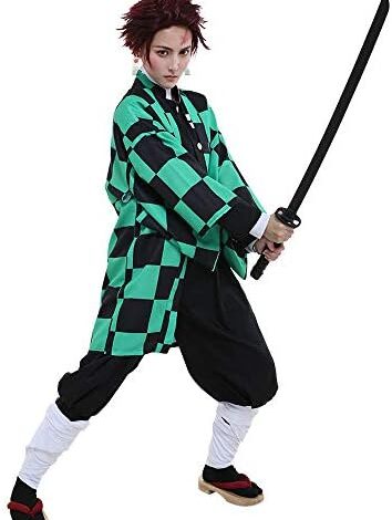 miccostumes Men's Green Chequer Cosplay Costume Outfit Robe Kimono Uniform