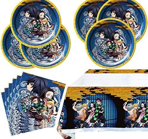 41pcs Party Tableware For Demon Slayer ,20Plate+ 20Napkin And Tablecloth, For Demon Slayer Theme Party Decorate Supplies