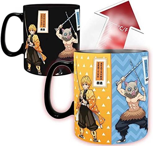 ABYstyle Demon Slayer Color Changing Ceramic Heat Chang Mug 16 Oz. Featuring Tanjiro, Nezuko, Zenitsu & Inosuke Anime Manga Drinkware Home & Kitchen Essentials