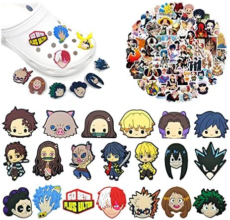 Anime Merch 21Pcs Anime Shoe Charm for Clog Charm Anime Gifts DIY Clog Sandals Decorations Anime Party Gifts with 50pcs Anime Stickers