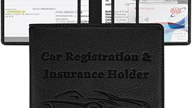 Car Registration and Insurance Holder, Premium PU Leather Vehicle Glove Box Car Organizer Men Women Wallet Accessories Case for ID, Driver's License, Key Contact Information Cards - Black