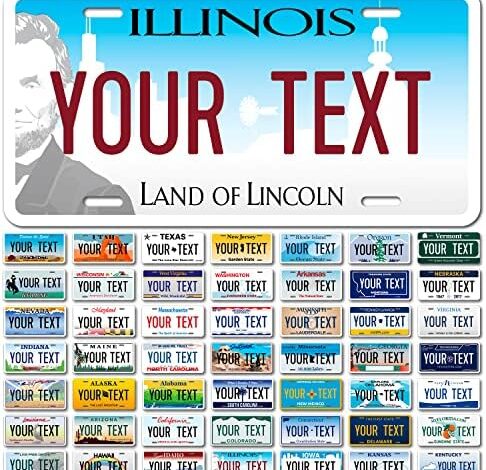 Custom Illinois, Mini License Plate, Personalized 50 States Fake License Plate for Front of Car Sign, 3x6 Inches, Rust Free .040 Aluminum, Fade Resistant, Made in The USA by Sigo Signs,