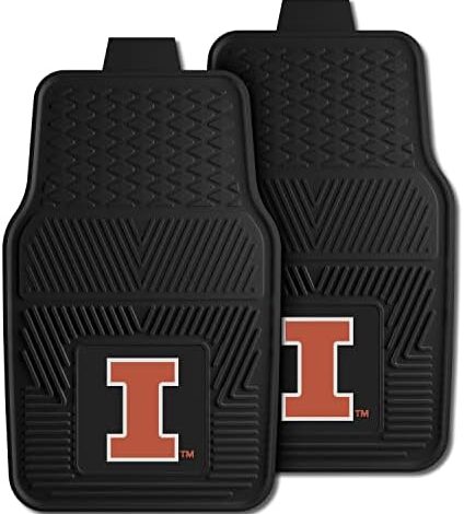 FANMATS 8912 Illinois Illini 2-Piece Heavy Duty Vinyl Car Mat Set, Front Row Floor Mats, All Weather Protection, Universal Fit, Deep Resevoir Design