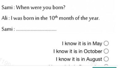 Complete: Sami: When were you born? Ali: I was born in the 10th month of the year Sami