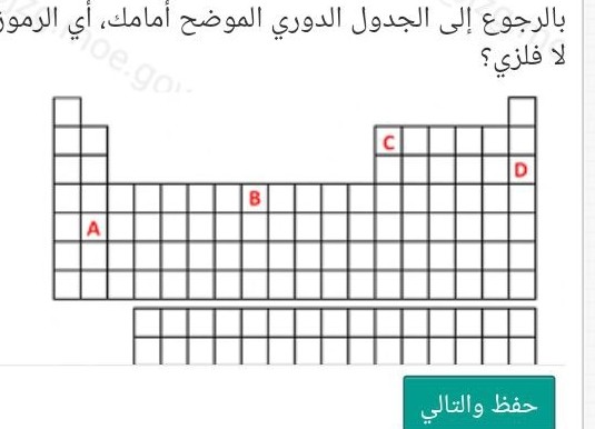 بالرجوع إلى الجدول الدوري الموضح أمامك، أي الرموز تشير إلى عنصر لا فلزي