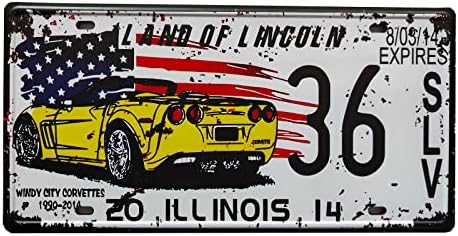 Illinois License Plate USA Retro Car Metal License Plate Novelty Decoration License Plate Sign Auto License Plate Front Cover Garage Interior Wall Decoration 12x 6 Inch-13