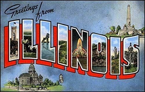 JR Studio 3x5 inch Vintage Greetings from Illinois Sticker (Old Postcard Art Logo il) Vinyl Decal Sticker Car Waterproof Car Decal Bumper Sticker