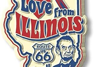 Love from Illinois Vintage State Magnet by Classic Magnets, Collectible Souvenirs Made in The USA