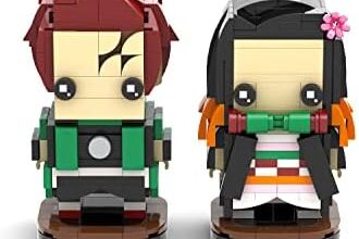 MOOXI-MOC Anime Demon Slayer Brick Mini Headz Tanjirou and Nezuko Building Set,Creative Cute Building Blocks Children Kits,Gifts for Kids(381pcs)