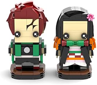 MOOXI-MOC Anime Demon Slayer Brick Mini Headz Tanjirou and Nezuko Building Set,Creative Cute Building Blocks Children Kits,Gifts for Kids(381pcs)