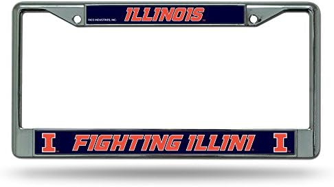 NCAA Rico Industries Illinois Fighting Illini 12" x 6" Decal Insert Silver Chrome Frame - Car/Truck/SUV Automobile Accessory