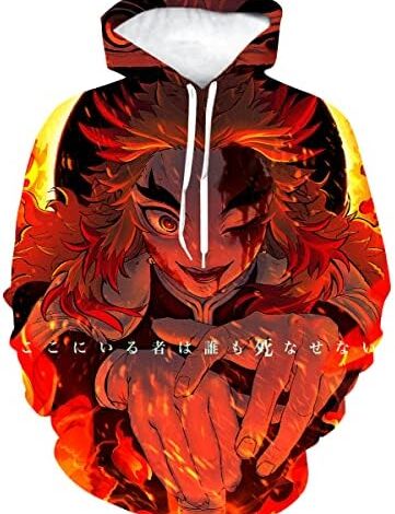 RASBCTK Demon Rengoku Shinjurou Slayer Hoodies Men's Flame Printed Sweatshirt 3D Hoodie Anime Cosplay Costumes