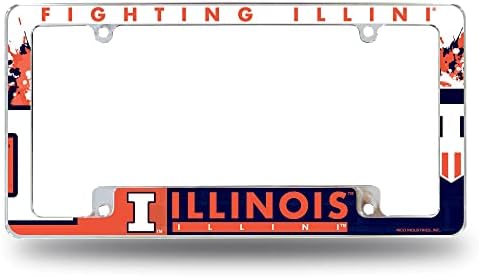 Rico Industries NCAA All Over Chrome Frame 12" x 6" Chrome All Over Automotive License Plate Frame for Car/Truck/SUV