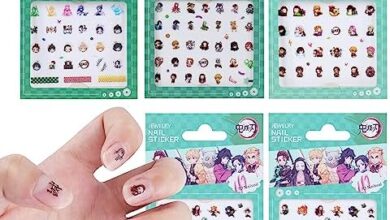 Roffatide Anime Demon Slayer Nail Stickers Decals 5 Sheets 3D Self-Adhesive DIY Nail Art Decoration Set Cute Design Manicure Nails Decoration Accessories for Women Girls