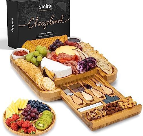 SMIRLY Charcuterie Boards Gift Set: Large Charcuterie Board Set, Bamboo Cheese Board Set - Unique Mothers Day Gifts for Mom - House Warming Gifts New Home, Wedding Gifts for Couple, Bridal Shower Gift