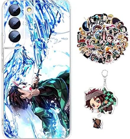 Samsung Galaxy A03S Case Demon -Slayer Tanjirou Anime Design [with Vision Keychain and 50pcs Stickers] Cartoon Transparent Soft Silicona Case for Samsung Galaxy A03S