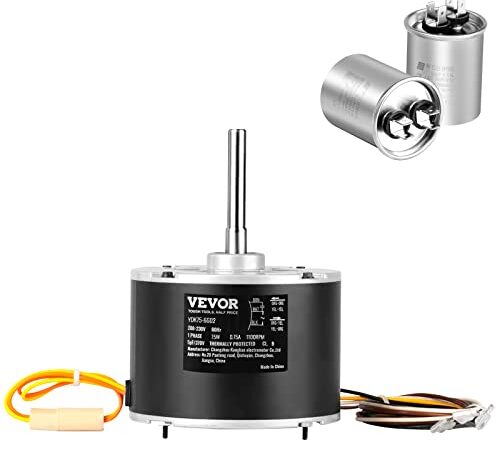 VEVOR OEM Upgraded Condenser Fan Motor, 1/10HP 1100RPM, Replacement for ac GE Genteq Carrier Bryant Payne Dayton, 5KCP39BGS069S, 5KCP39BGY915S, 3S001, 6DLL7, Reversible Rotating + Capacitor