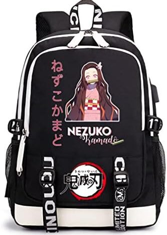 XIXISA 17 INCH Nezuko Backpack Anime Book Bag Nezuko Canvas Laptop Backpack for School Travel (Kamado Nezuko)