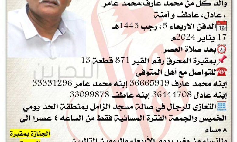 إنتقل إلى رحمة الله تعالى
زاهد حسين محمد خان  69سنة من عمره 
والد كل من محمد عارف،محمد سنة من عمره ر
، عادل،